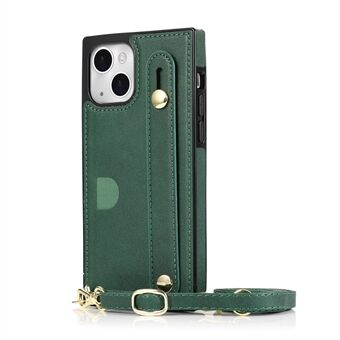 Kickstand Design PU Leather Coated TPU Cover Card Slot Design Hand Strap Case with Long Lanyard for iPhone 13 mini 5.4 inch