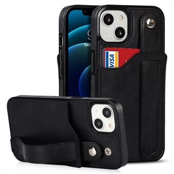 Hand Strap Kickstand Card Slot Design RFID Blocking Function PU Leather Coated TPU Phone Case for iPhone 13 mini 5.4 inch