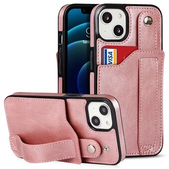 Hand Strap Kickstand Card Slot Design RFID Blocking Function PU Leather Coated TPU Phone Case for iPhone 13 mini 5.4 inch