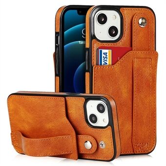 Hand Strap Kickstand Card Slot Design RFID Blocking Function PU Leather Coated TPU Phone Case for iPhone 13 mini 5.4 inch