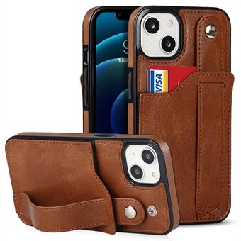 Hand Strap Kickstand Card Slot Design RFID Blocking Function PU Leather Coated TPU Phone Case for iPhone 13 mini 5.4 inch