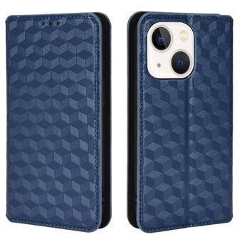 3D Rhombus Imprinted Stand Wallet Drop-resistant Leather Phone Case Protector for iPhone 13 mini 5.4 inch