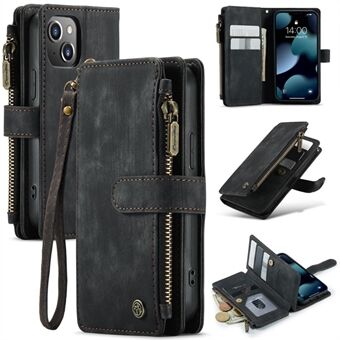 CASEME C30 Series Phone Wallet Case for iPhone 13 mini 5.4 inch, Anti-scratch Zipper Pocket PU Leather Mobile Phone Cover Card Holder