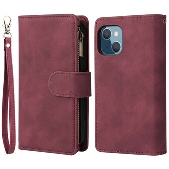 For iPhone 13 mini 5.4 inch PU Leather Phone Wallet Stand Cover Multi Card Slots Drop-proof Case with Zipper Pocket