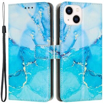 PU Leather Stand Wallet Case for iPhone 13 mini 5.4 inch, Marble Pattern Printing Stand Wallet Full Protection Phone Cover with Strap