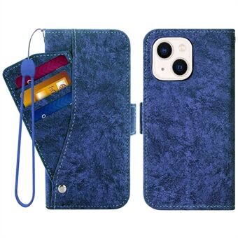 For iPhone 13 mini 5.4 inch Water-ink Painting Texture Phone Case PU Leather Stand Wallet Cover with Rotating Card Slots