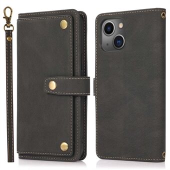 For iPhone 13 mini 5.4 inch Retro Texture PU Leather Phone Case Multiple Card Slots Stand Flip Folio Protective Cover