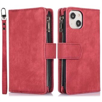 Phone Cover For iPhone 13 mini 5.4 inch, Skin-touch PU Leather Phone Case Zipper Pocket Card Holder Stand Wallet with Wrist and Shoulder Strap