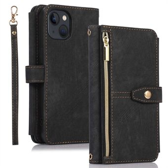 For iPhone 13 mini 5.4 inch Zipper Pocket Wallet Phone Case PU Leather Multiple Card Slots Magnetic Flip Stand Cover