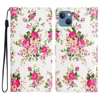 For iPhone 13 mini 5.4 inch PU Leather Stand Feature Flip Case Pattern Printing Design Magnetic Protective Wallet Phone Cover with Strap