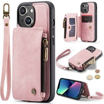 CASEME C20 Series for iPhone 13 mini 5.4 inch Zipper Pocket Kickstand Phone Case RFID Blocking PU Leather Coated TPU Wallet Cover with Strap