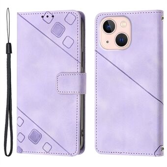 PT005 YB Imprinting Series-6 Protective Shell for iPhone 13 mini 5.4 inch Skin Touch Leather Wallet Case with Stand