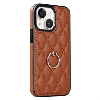 For iPhone 13 mini 5.4 inch Anti-Scratch Phone Cover Stitching Rhombus PU Leather+TPU Phone Case with Ring Holder Kickstand