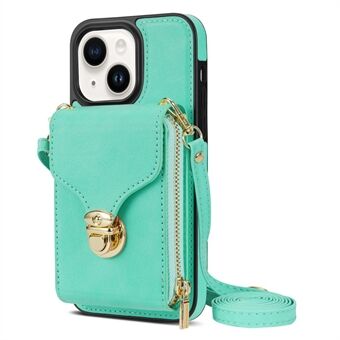 For iPhone 13 mini 5.4 inch Crossbody Card Holder Bag Phone Case PU Leather Coated TPU Kickstand Zipper Cover