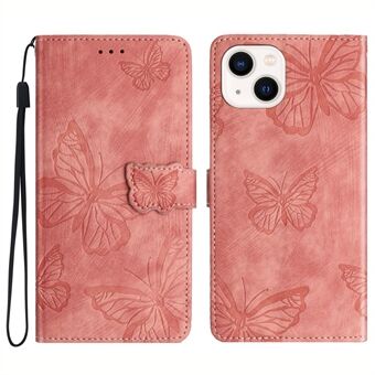 PU Leather Shell for iPhone 13 mini 5.4 inch Stand Wallet Case Butterfly Imprinted Skin-touch Phone Cover