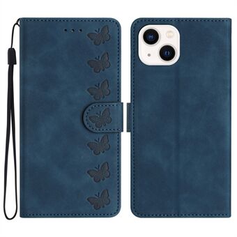 For iPhone 13 mini 5.4 inch Butterfly Imprinted Shockproof Phone Case Leather Wallet Cover with Stand