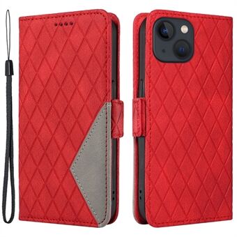 For iPhone 13 mini 5.4 inch Color Splicing Rhombus Imprinted Phone Leather Case Wallet Stand Anti-drop Cover