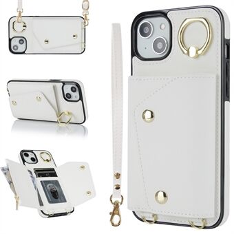 Zipper Wallet Phone Cover for iPhone 13 mini PU Leather Coated TPU Rotary Ring Kickstand Phone Case