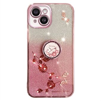 Cellphone Guard Case for iPhone 13 mini 5.4 inch , Ring Kickstand Flower Pattern Glitter TPU Cover