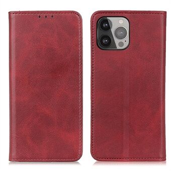 Split Leather Auto-absorbed Wallet Stand Phone Cover for iPhone 13 Pro Max 6.7 inch