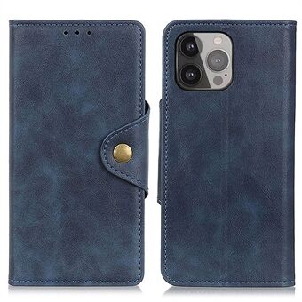 Magnetic Closure Brass Buckle Design Leather Wallet Case with Stand for iPhone 13 Pro Max 6.7 inch