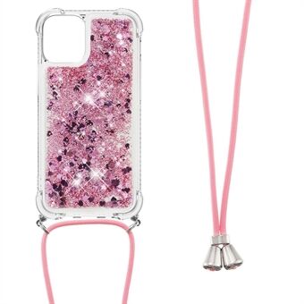 Quicksand Shiny Glitter Anti-drop Mobile Phone TPU Cover with Lanyard for iPhone 13 Pro Max 6.7 inch