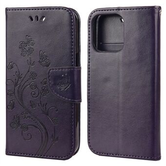 Butterfly Flower Imprint Leather Wallet Phone Cover with Stand for iPhone 13 Pro Max 6.7 inch