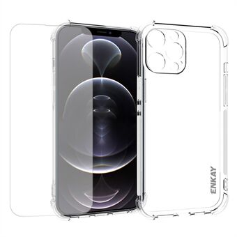 ENKAY Anti-Drop TPU Cover Case with Anti-slip Strip on the Side + Ultra Clear Tempered Glass Screen Film for iPhone 13 Pro Max 6.7 inch