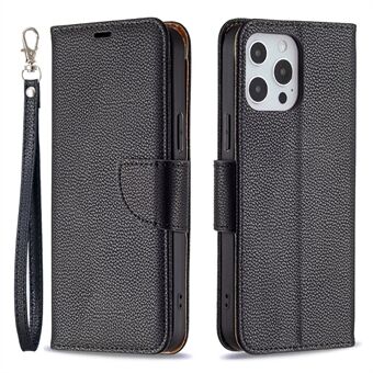 Leather Cover Litchi Texture Phone Case with Wallet Stand Design for Apple iPhone 13 Pro Max