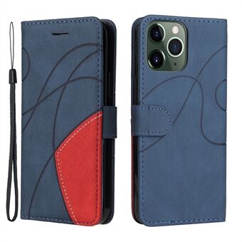 Bi-color Splicing Stand Wallet Design PU Leather Phone Case Cover with Strap for iPhone 13 Pro Max 6.7 inch