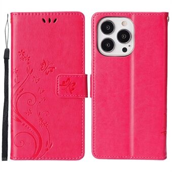 Butterflies Pattern Imprinting Leather Case Wallet Stand Cover with Wrist Strap for iPhone 13 Pro Max 6.7 inch