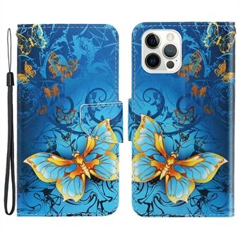 Card Slots Shockproof Pattern-Printing Handy Strap Leather Cell Case with Wallet and Stand for iPhone 13 Pro Max 6.7 inch