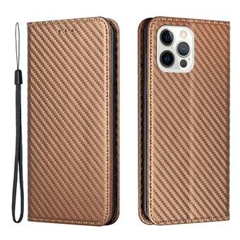 Carbon Fiber Texture PU Leather Phone Case with Stand and Wallet Design for iPhone 13 Pro Max 6.7 inch