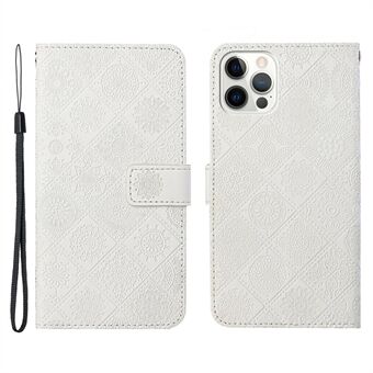 Imprinted Flower Ethnic Style Wallet Stand Design Leather Protective Case for iPhone 13 Pro Max 6.7 inch