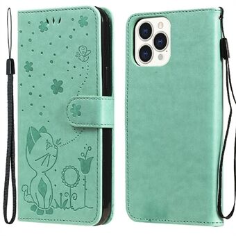 Wallet Design Cute Cat and Bee Pattern Imprinted Shockproof Leather Phone Cover Shell with Stand for Apple iPhone 13 Pro Max 6.7 inch