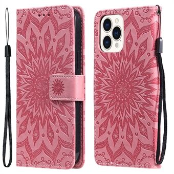 Anti-scratch Sun Flower Imprint Leather Shell with Strap for iPhone 13 Pro Max 6.7 inch