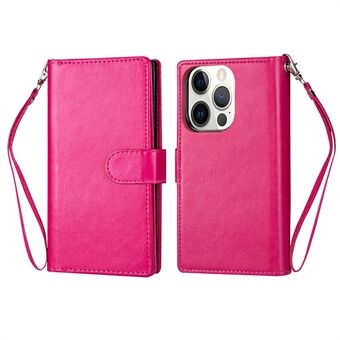 9 Card Slots Detachable Leather Wallet Cover TPU Phone Case with Wrist Strap for iPhone 13 Pro Max 6.7 inch