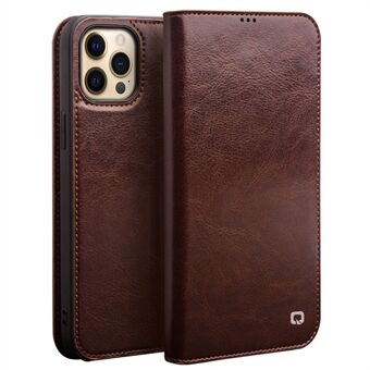 QIALINO Top Layer Cowhide Leather Stand Wallet Cell Phone Cover Protector for iPhone 13 Pro Max 6.7 inch