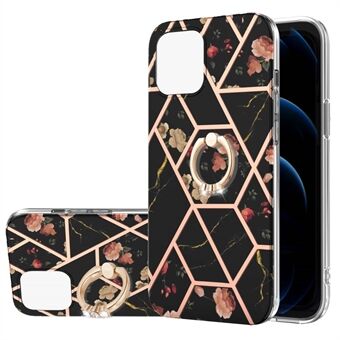 Ring Kickstand Marble Pattern IMD Design Flexible Soft TPU Full-Body Protective Cover for iPhone 13 Pro Max 6.7 inch