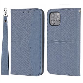 Auto-Absorbed Woven Texture Splicing Wallet Stand Design Leather Case with Handy Strap for iPhone 13 Pro Max 6.7 inch