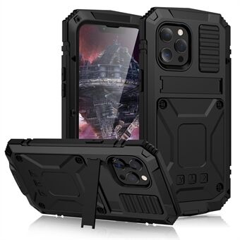 R-JUST Kickstand Silicone Armor Metal Shockproof Cover with Built-in Screen Protector for iPhone 13 Pro Max 6.7 inch