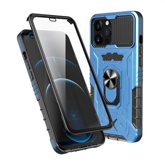 All-round Protection Hard PC + TPU Hybrid Phone Case Cover with Tempered Glass Film Kickstand for iPhone 13 Pro Max 6.7 inch