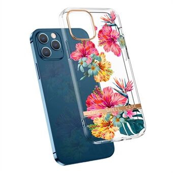 Slim Clear Floral Pattern Hard Acrylic + Soft TPU Shockproof Electroplated Protective Phone Case for iPhone 13 Pro Max 6.7 inch