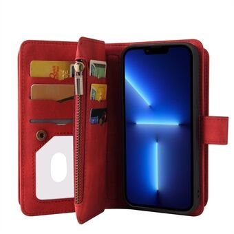 Multiple Card Slots Leather Phone Stand Cover Protector with Zipper Pocket for iPhone 13 Pro Max 6.7 inch