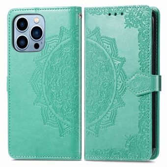 Mandala Flower Embossment PU Leather Stand Wallet Phone Flip Case Shell for iPhone 13 Pro Max 6.7 inch