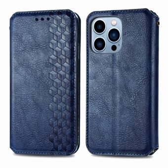 Imprinting Rhombus Auto-absorbed Leather Phone Case Wallet Stand Shell for iPhone 13 Pro Max 6.7 inch