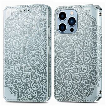 Mandala Flower Imprint Auto-absorbed Leather Full-Protection Cover Case with Stand Wallet for iPhone 13 Pro Max 6.7 inch