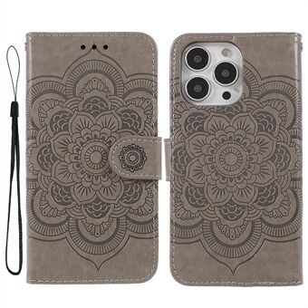 PU Leather Imprinting Mandala Flower Phone Cover Stand Wallet Case for iPhone 13 Pro Max 6.7 inch