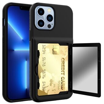 Drop Protection Acrylic+TPU Hybrid Case Cover with Card Holder and Hidden Mirror for iPhone 13 Pro Max 6.7 inch - Black