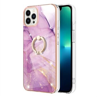 Ring Kickstand Design Metal Luster Electroplating Flexible TPU Cover IML IMD Marble Pattern Phone Case for iPhone 13 Pro Max 6.7 inch